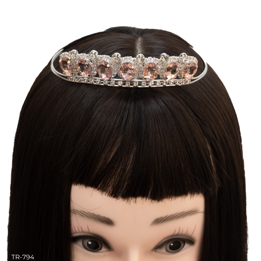 Girls Princess Tiara (TR-794)-Girls-Silver/Pink-Chacho's Kids