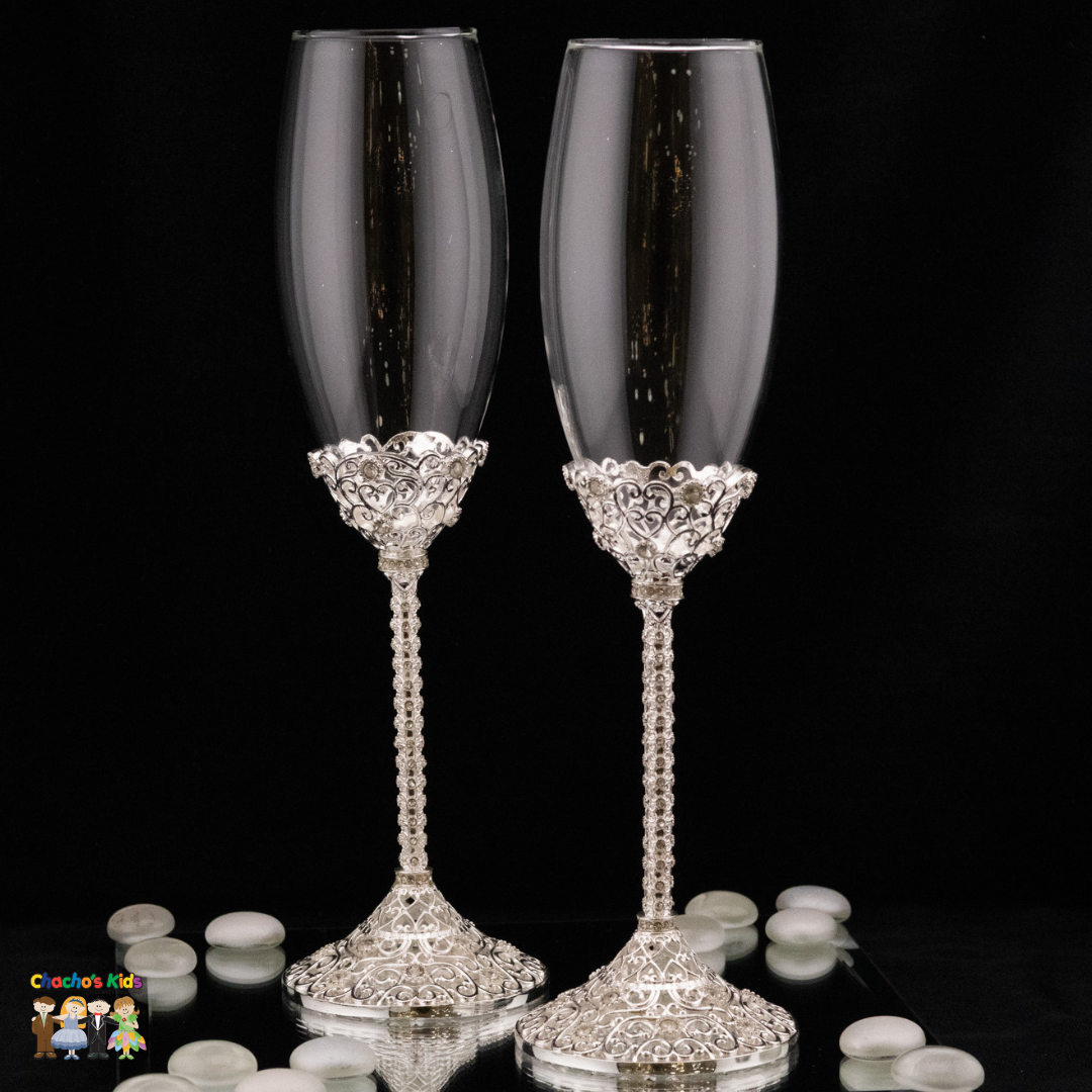 Super Elegant Wedding Wine Cups/ Wedding Flutes Set-Silver-082-Wedding Accessories-Chacho's Kids