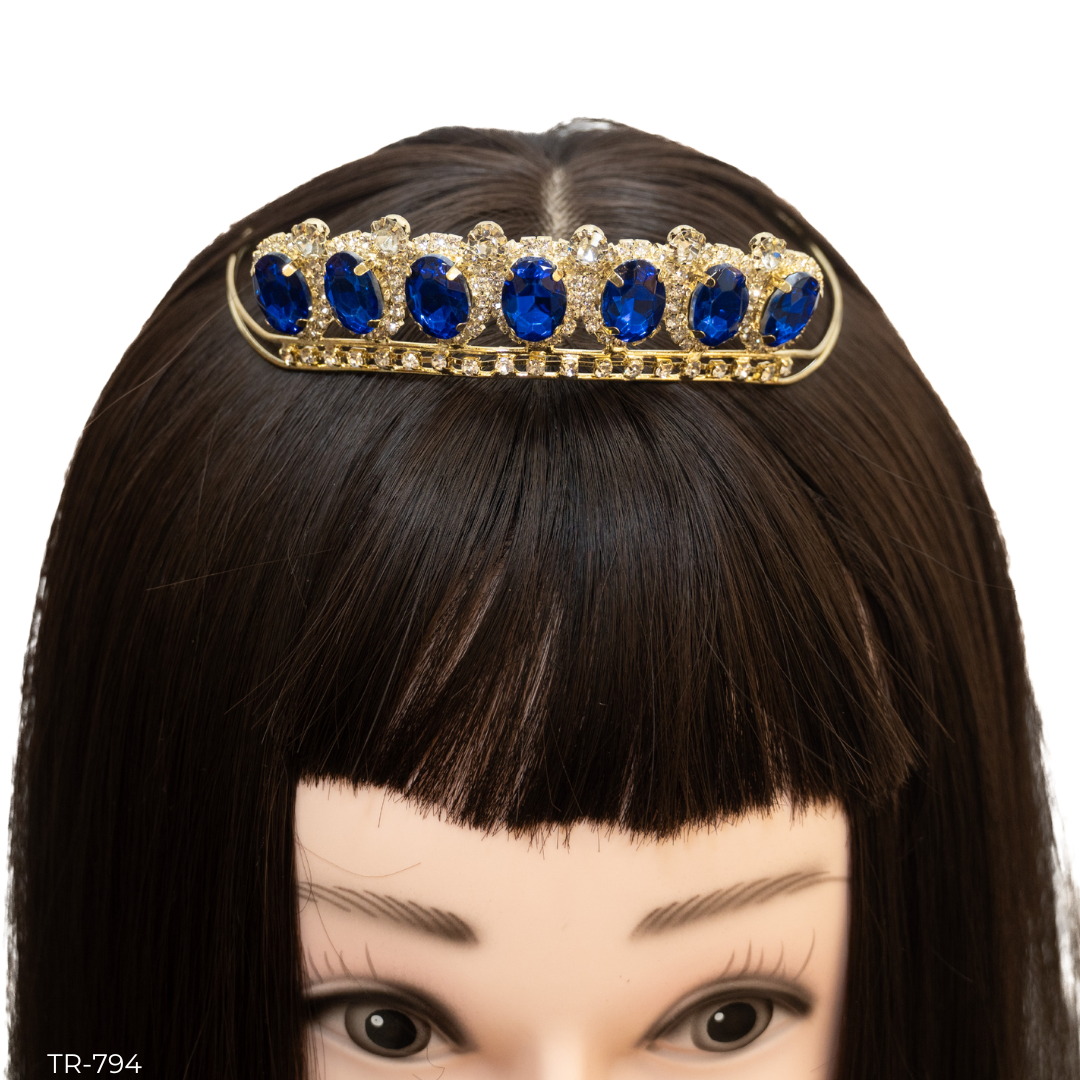 Girls Princess Tiara (TR-794)-Girls-Gold/Blue-Chacho's Kids