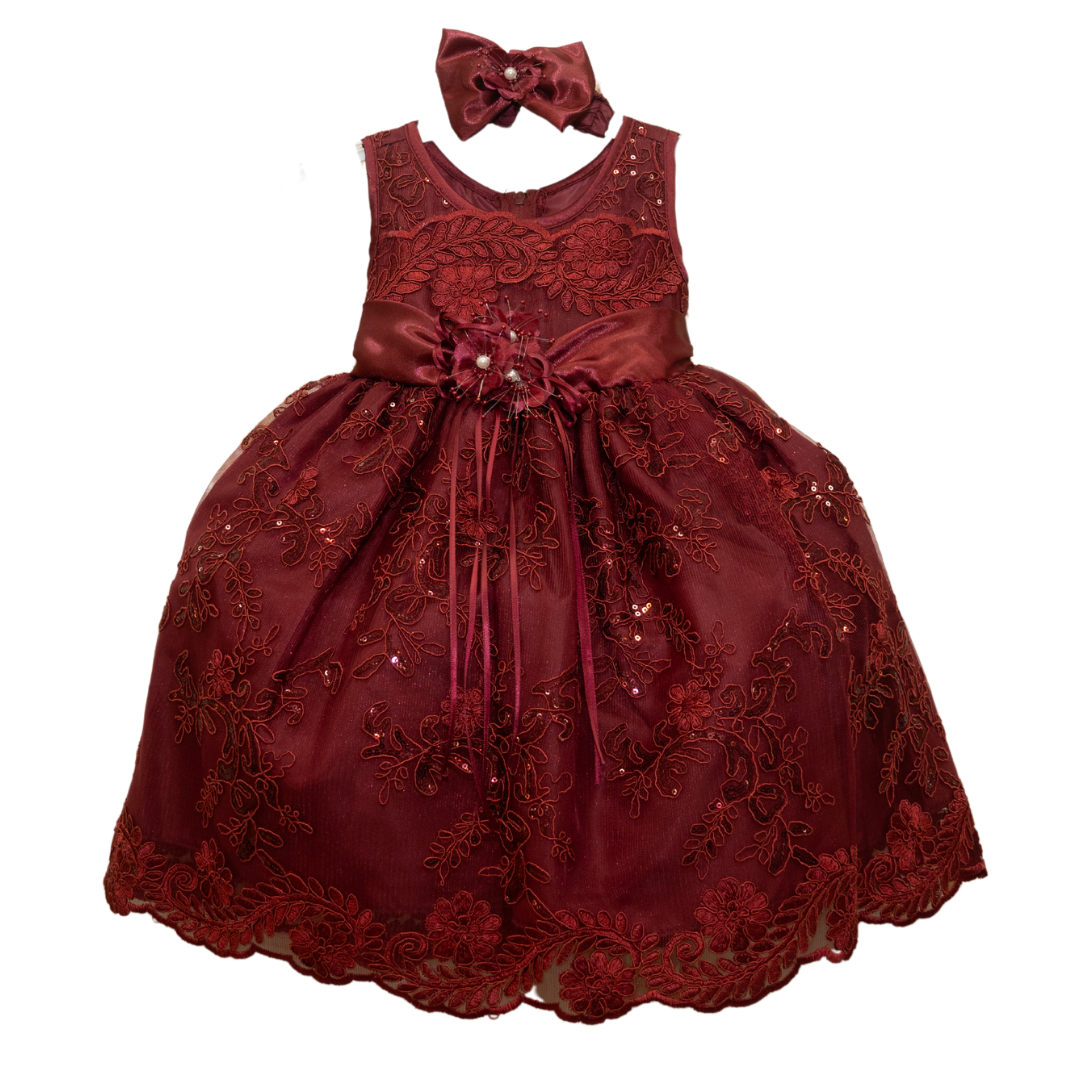 Baby Party/Flower Girl Dress (D1560)-Girls-Burgundy-S-Chacho's Kids