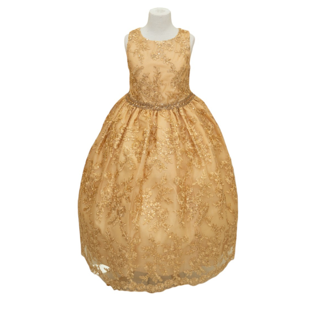 Party / Flower Girl Dress (D-1610)-Girls-Gold-2-Chacho's Kids