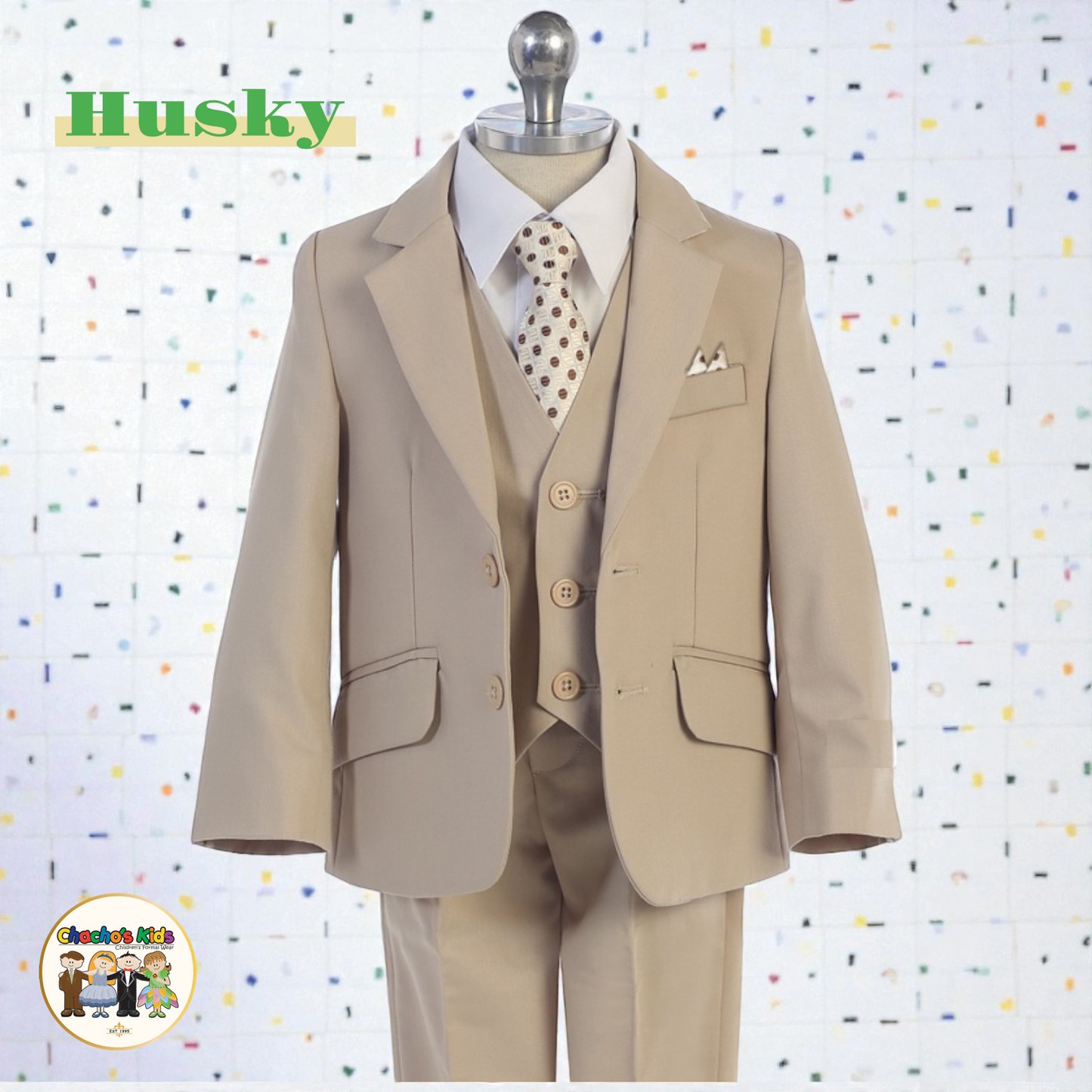Executive Italian-Cut Boys Husky Suit-Premium (Khaki)