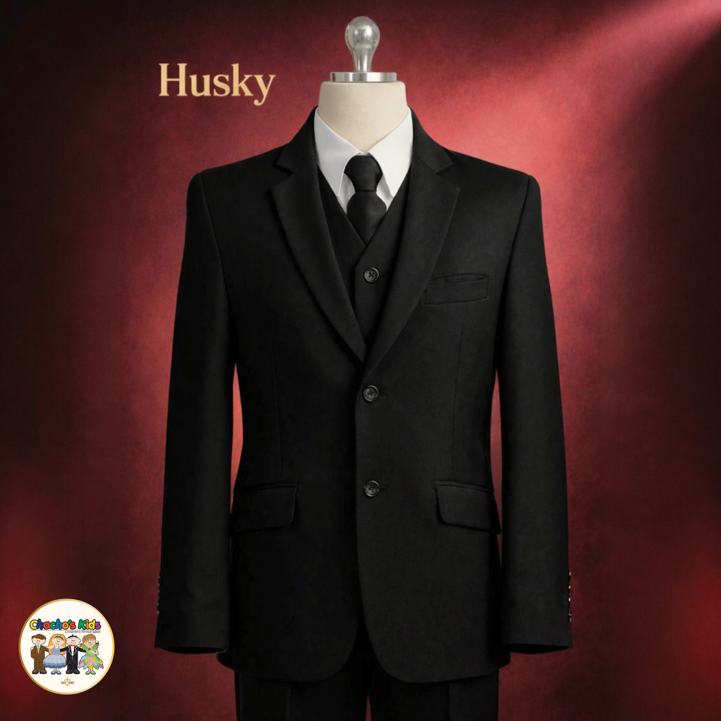 Executive Italian-Cut Boys Husky Suit-Premium (Black)