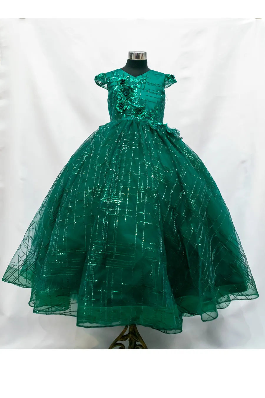 Ball Gown Dress (9026)-Girls-Hunter Green-2-Chacho's Kids