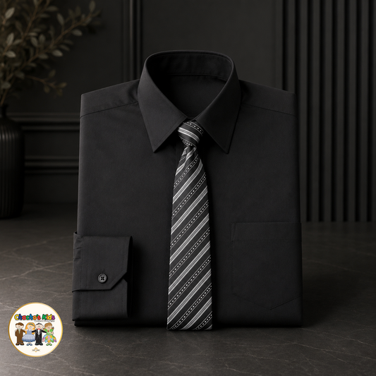 Classic Black Dress Shirt w/Tie
