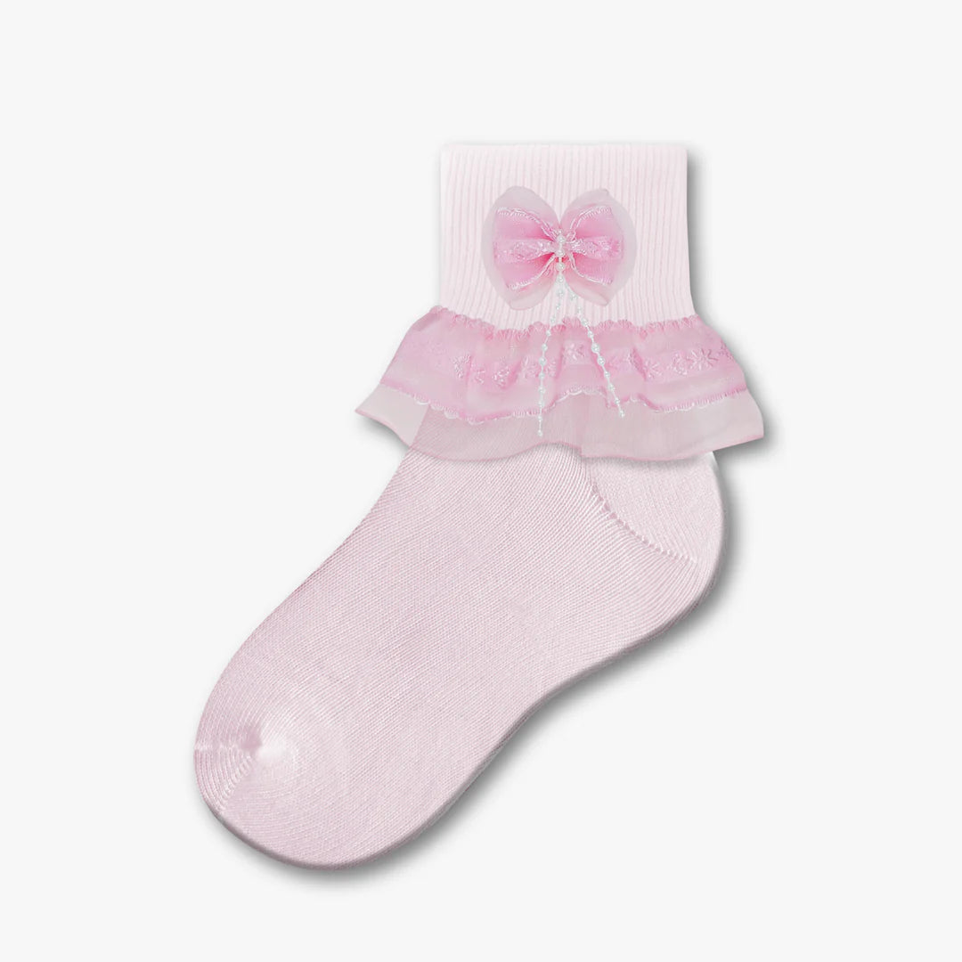 Girl's Lace Trim Anklet Socks (9039)-Girls-Pink-3-4½-Chacho's Kids