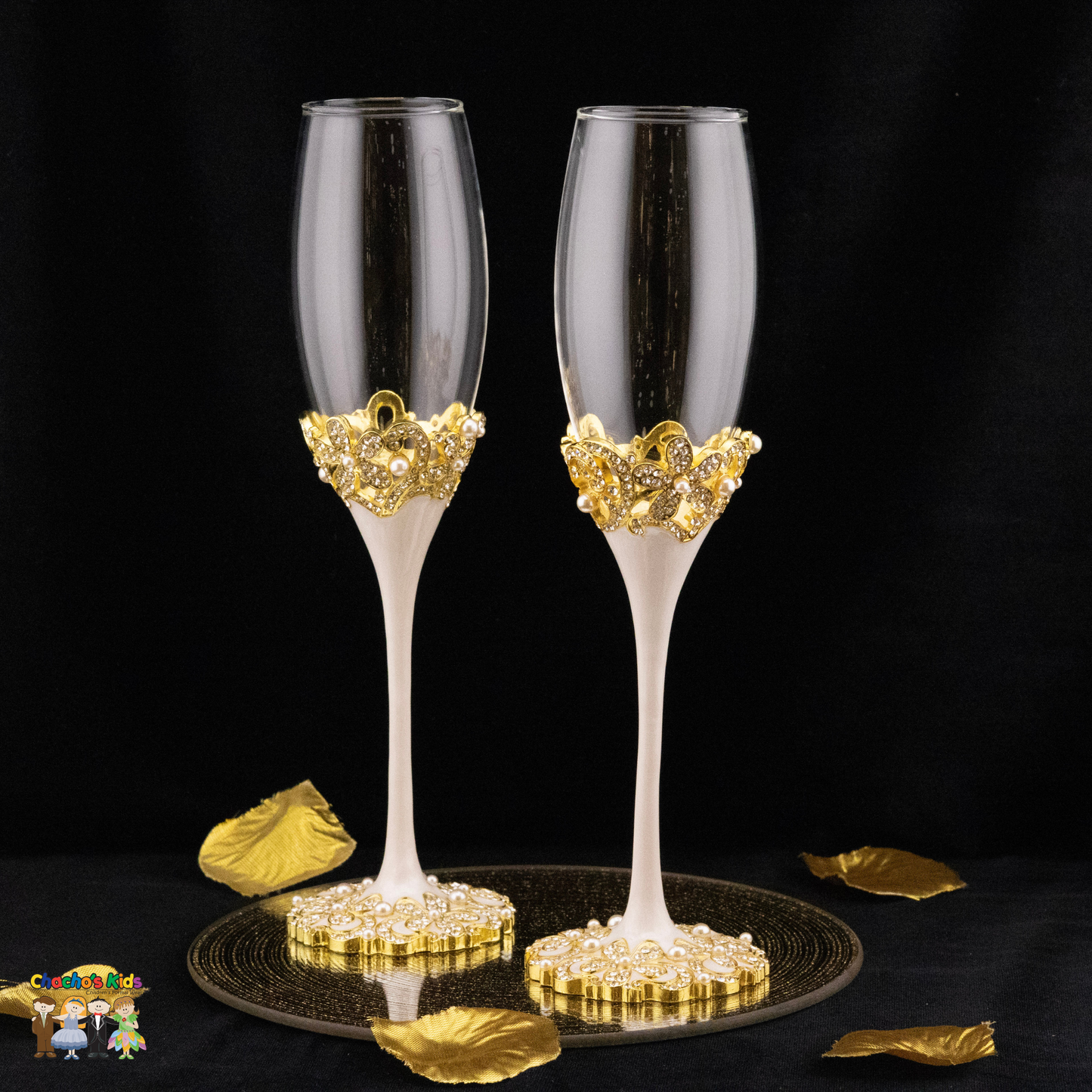 Super Elegant Wedding Wine Cups/ Wedding Flute Set-Gold-090-Wedding Accessories-Chacho's Kids