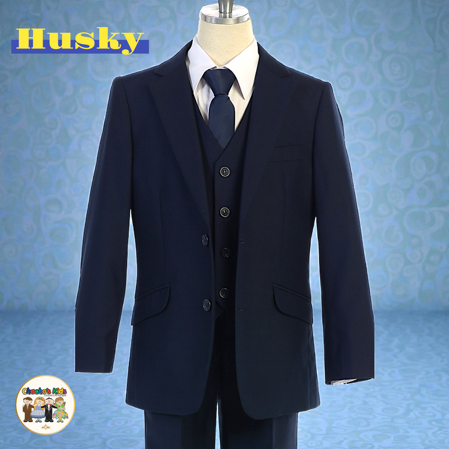 Executive Italian-Cut Boys Husky Suit-Premium (Navy Blue)