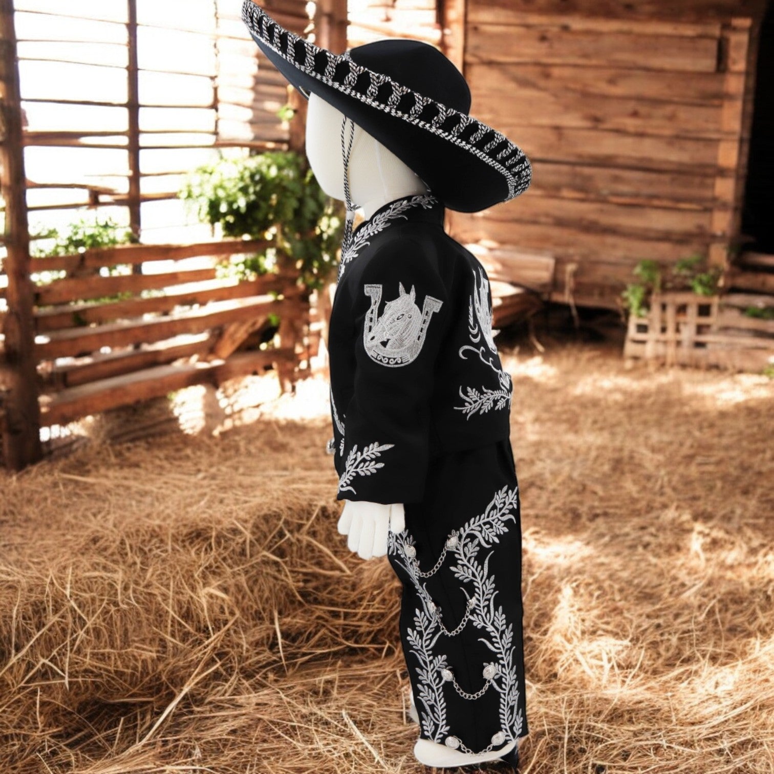 Charro Suit (7-Piece) (Black/Horse/Silver)-Boys-Chacho's Kids