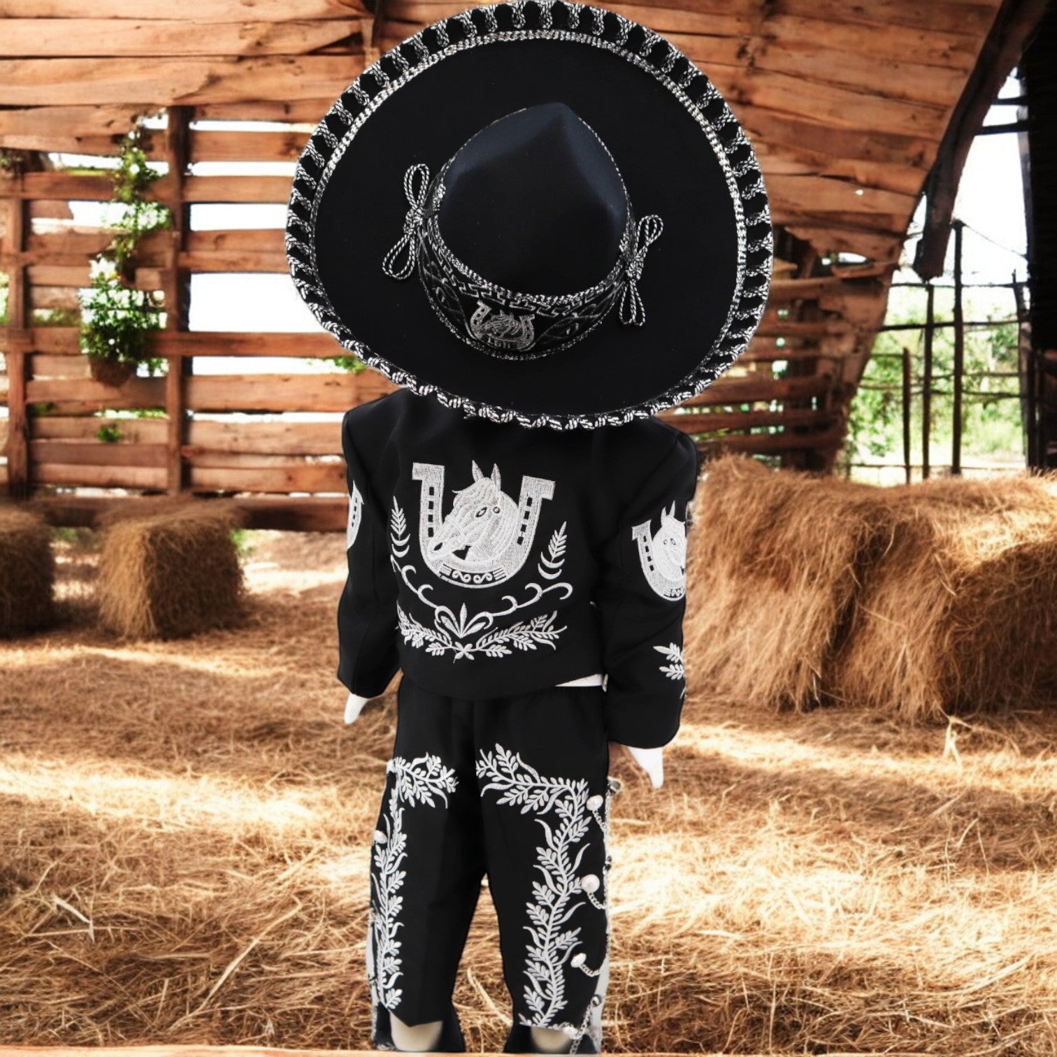Charro Suit (7-Piece) (Black/Horse/Silver)-Boys-Chacho's Kids