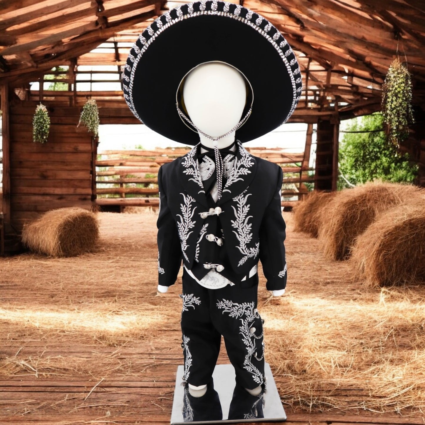 Charro Suit (7-Piece) (Black/Horse/Silver)-Boys-0-Chacho's Kids