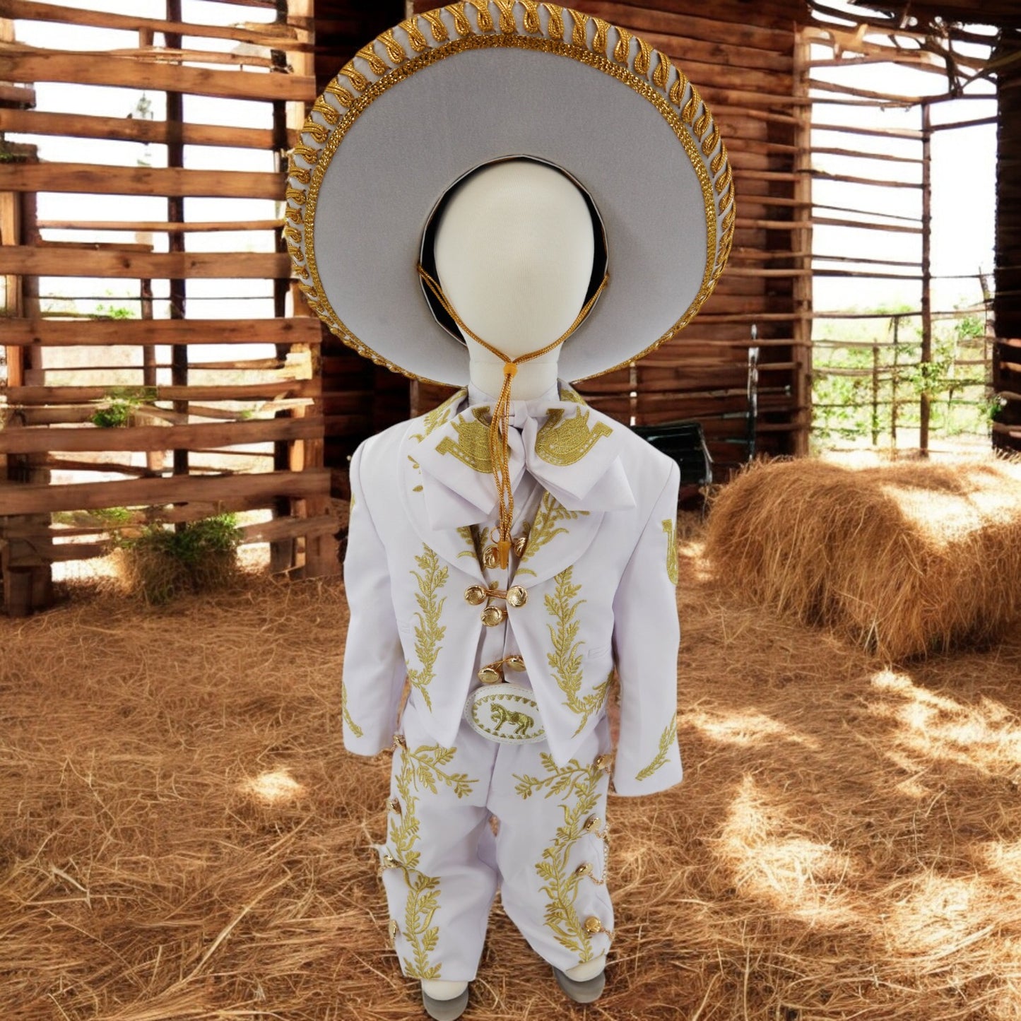 Charro Baptism (7-Piece) (White/Horse/Gold)-Boys-Chacho's Kids