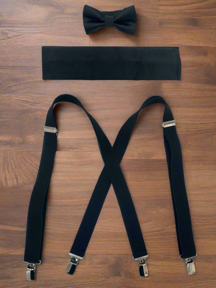Boys 3 Piece Suspender Set (Black)-Boys-Chacho’s Kids