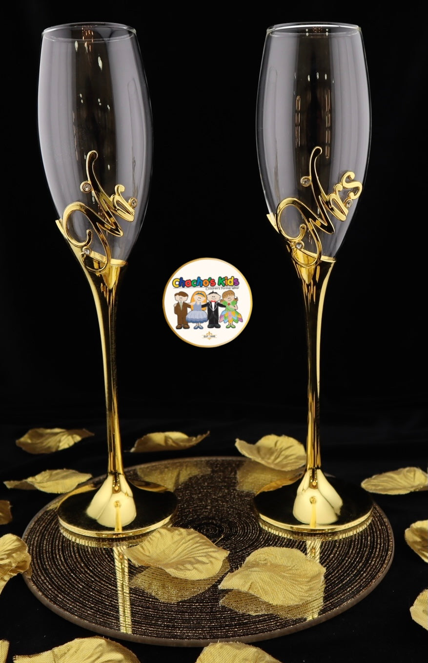 Super Elegant Wedding Wine Cups/ Wedding Flutes Set-Gold-002-Wedding Accessories-Chacho's Kids