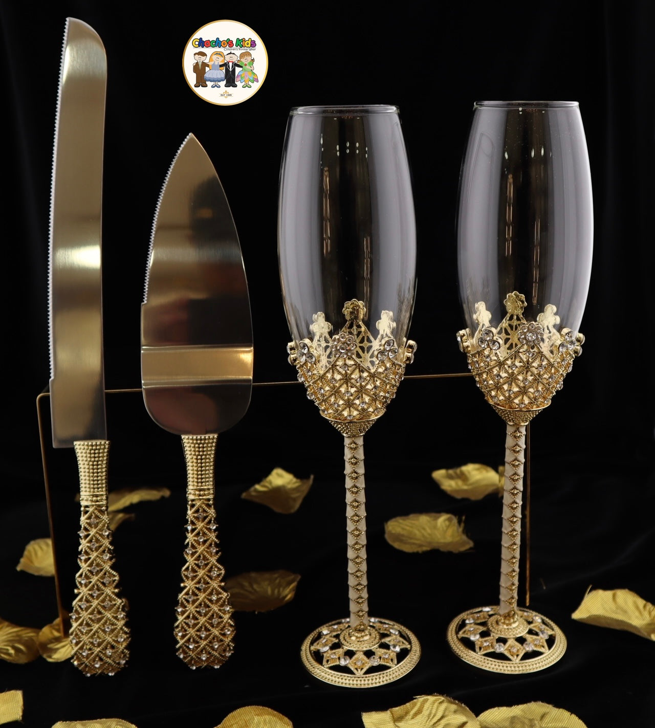 Wedding Flutes & Serving Set-Gold-800