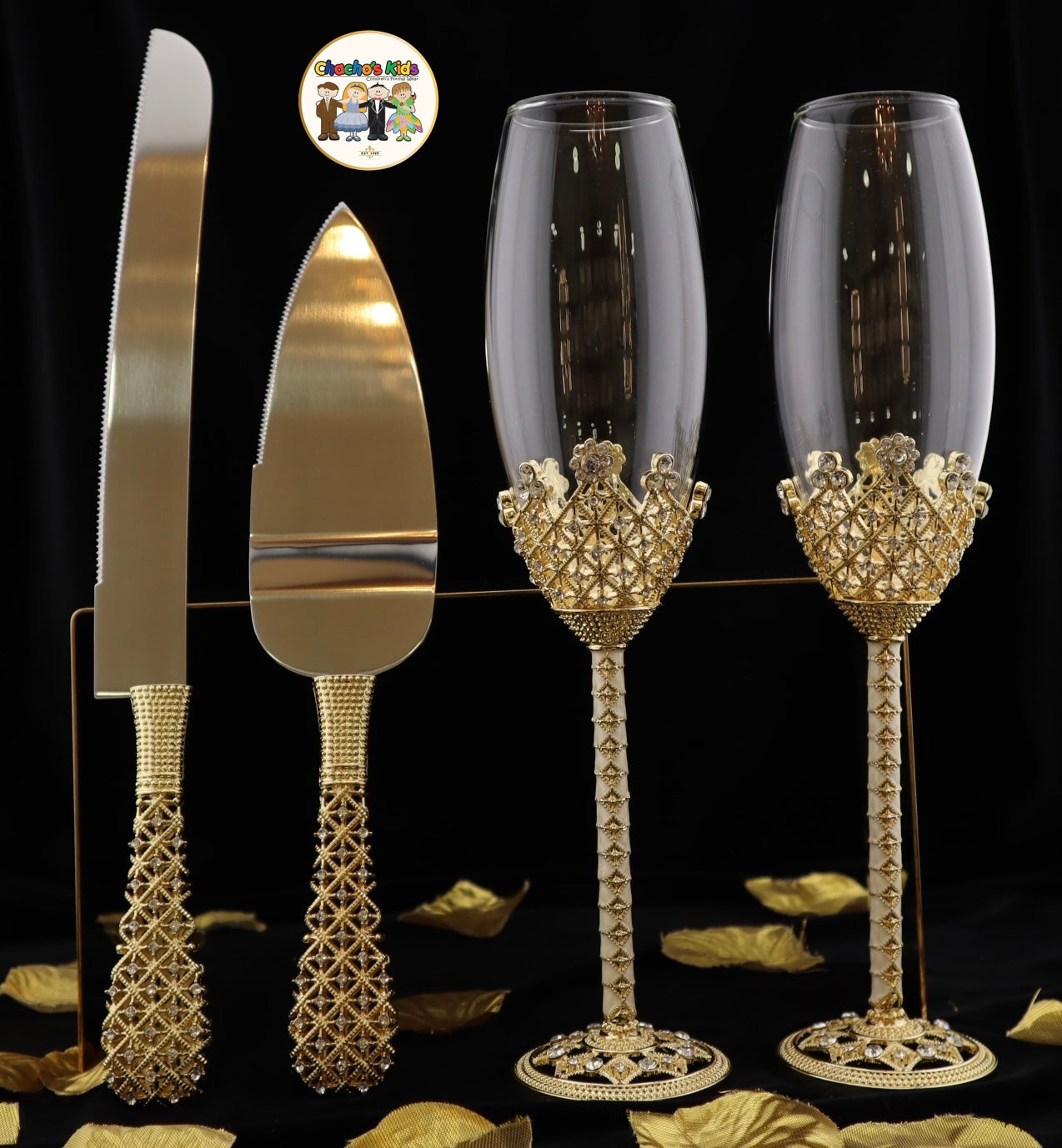 Wedding Flutes & Serving Set-Gold-800