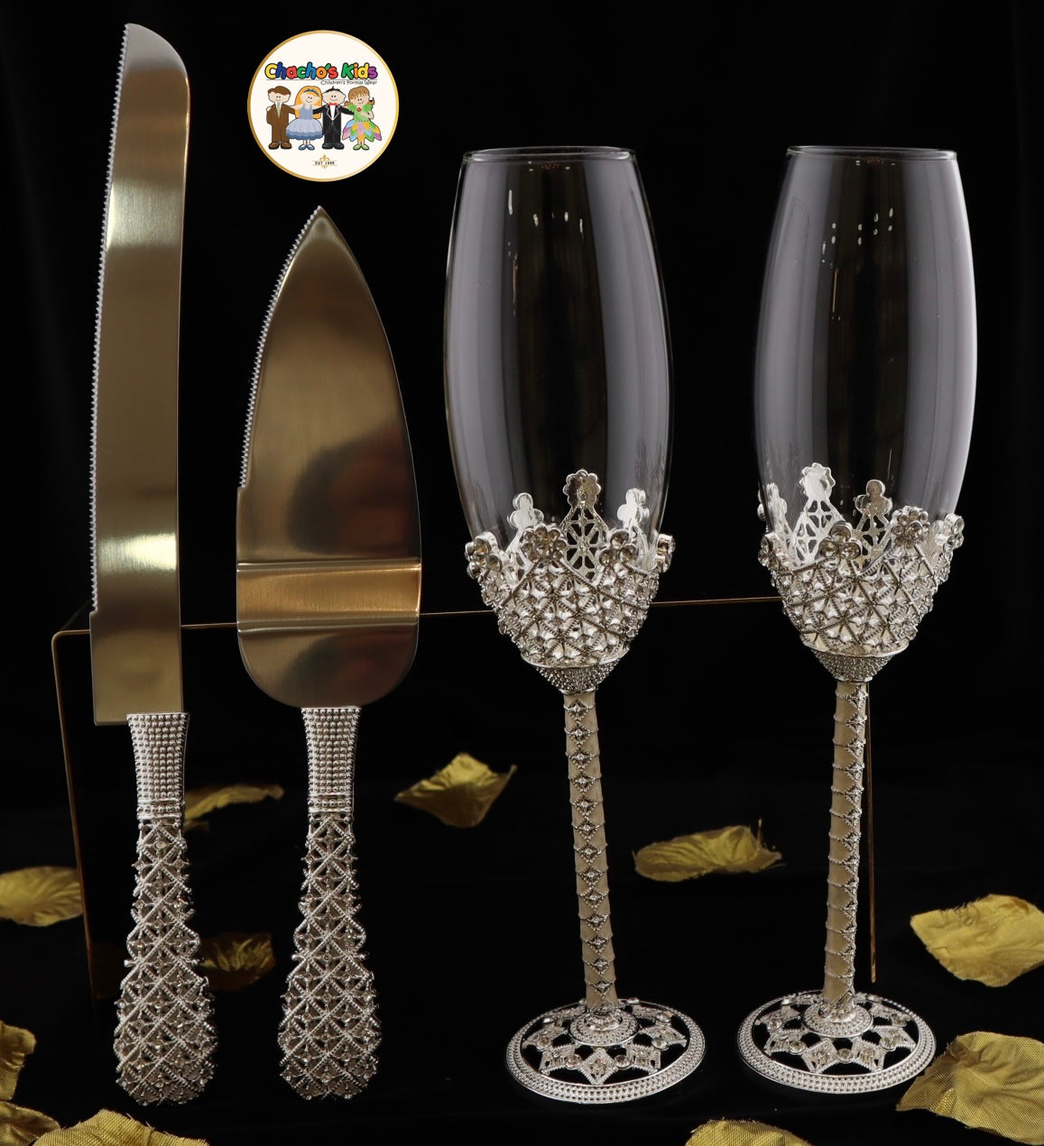 Wedding Flutes & Serving Set-Silver-800