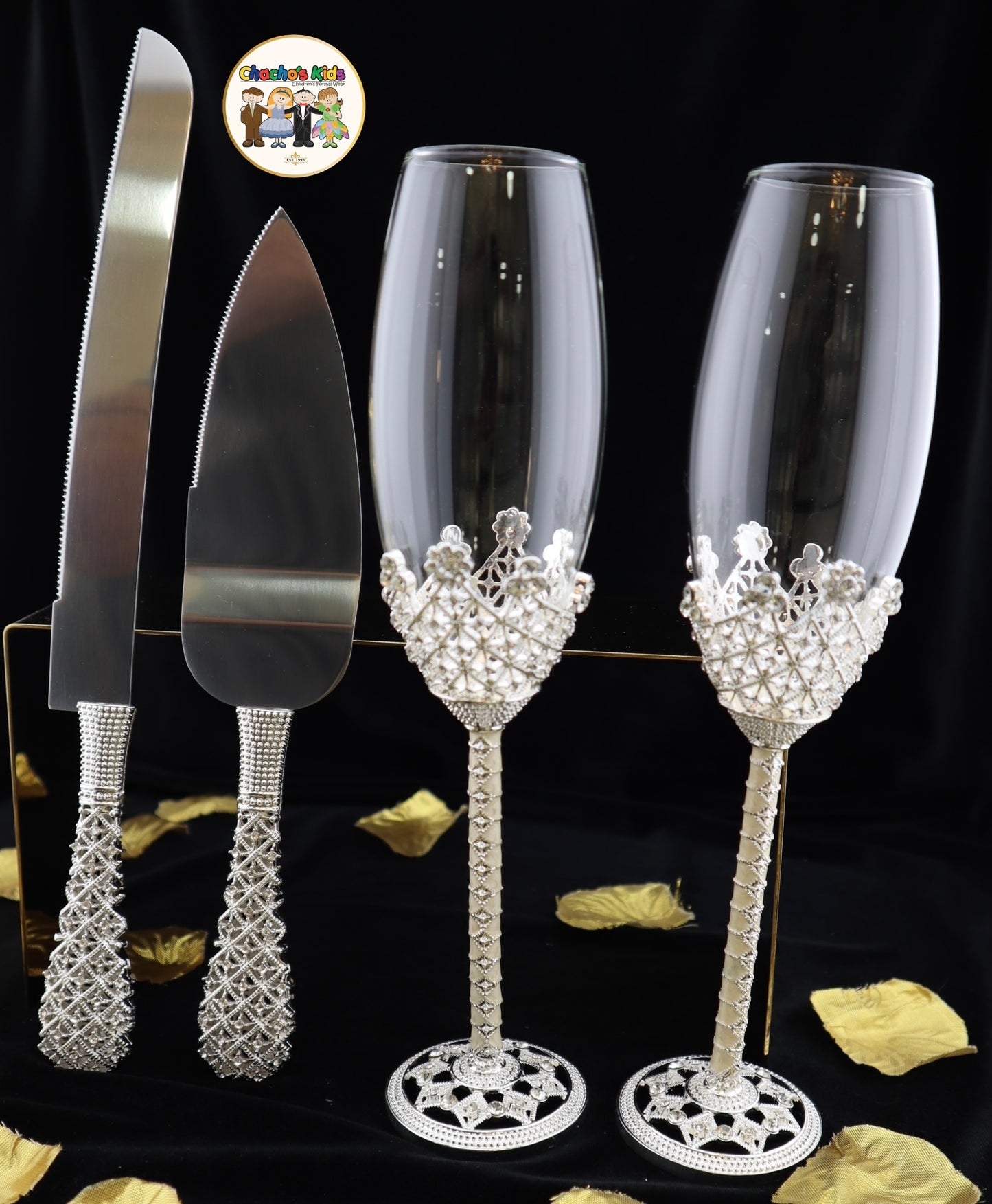 Wedding Flutes & Serving Set-Silver-800