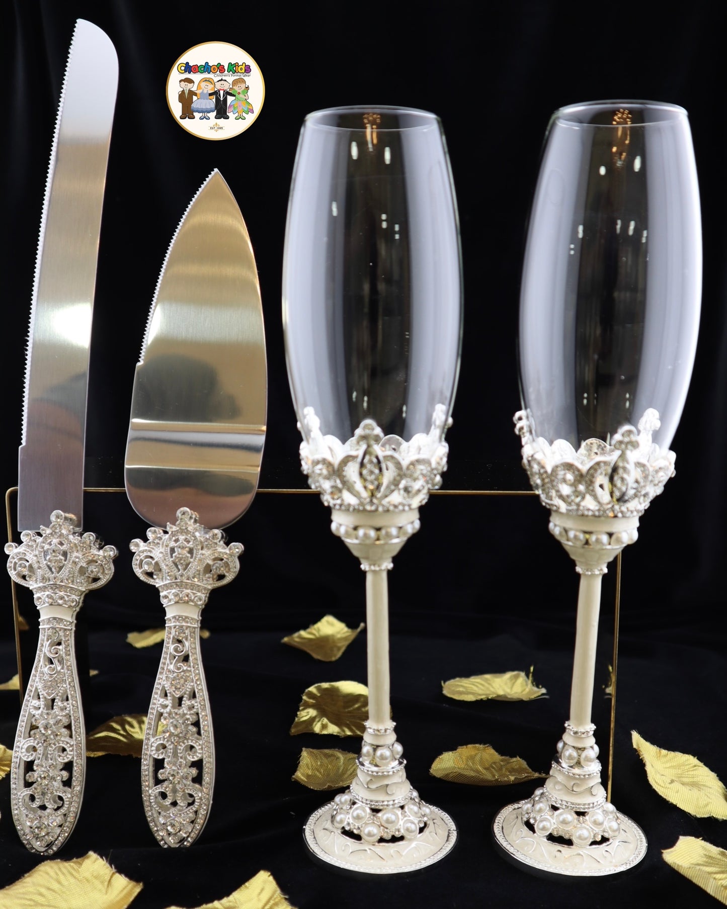 Wedding Flutes & Serving Set-Silver-803