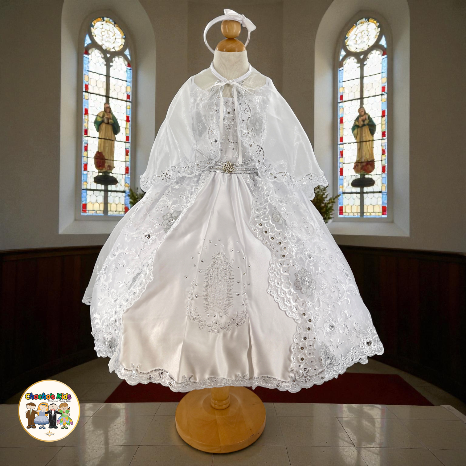 Girls Baptism Dress Virgin Mary-White (442) 1
