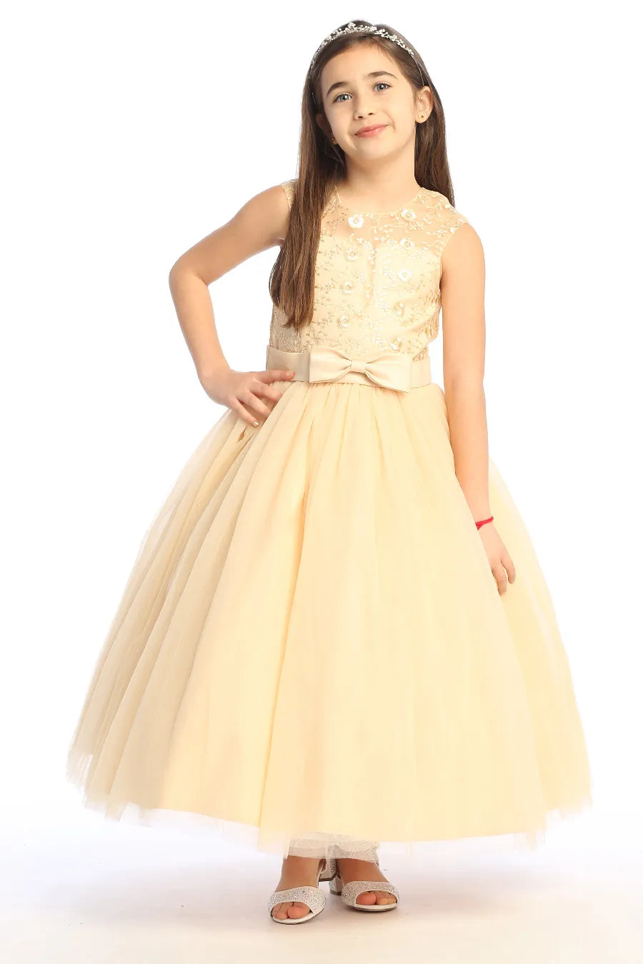 Party / Flower Girl Dress (KE07)-Girls-Champagne-2-Chacho's Kids