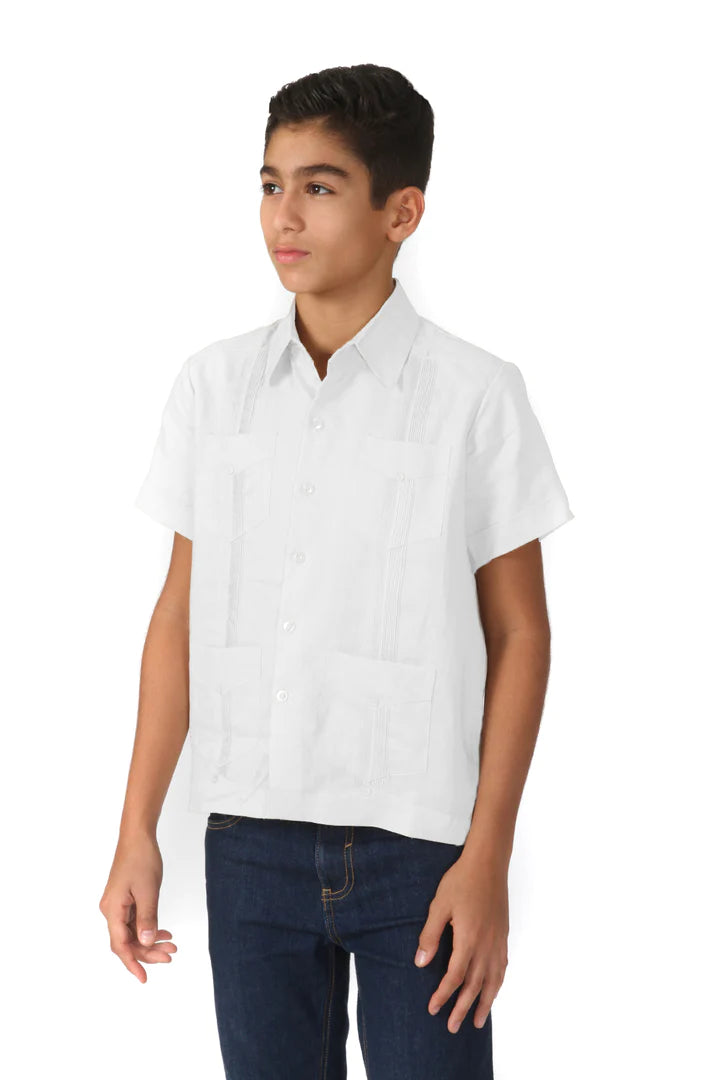Boys Guayabera White Linen (4993-4995)-Boys-Chacho’s Kids