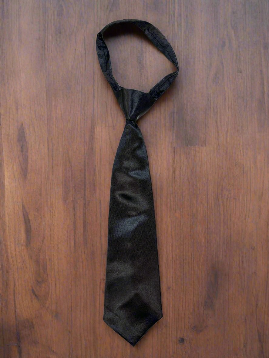 Satin Zipper Tie (Black)-Boys-Black-S-Chacho’s Kids