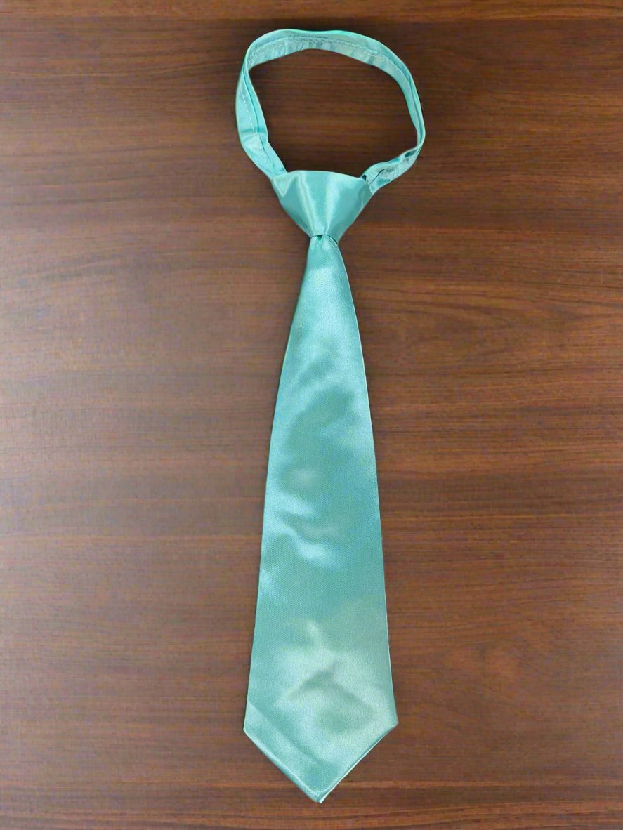 Satin Zipper Tie (Aqua Green)-Boys-Aqua Green-S-Chacho’s Kids