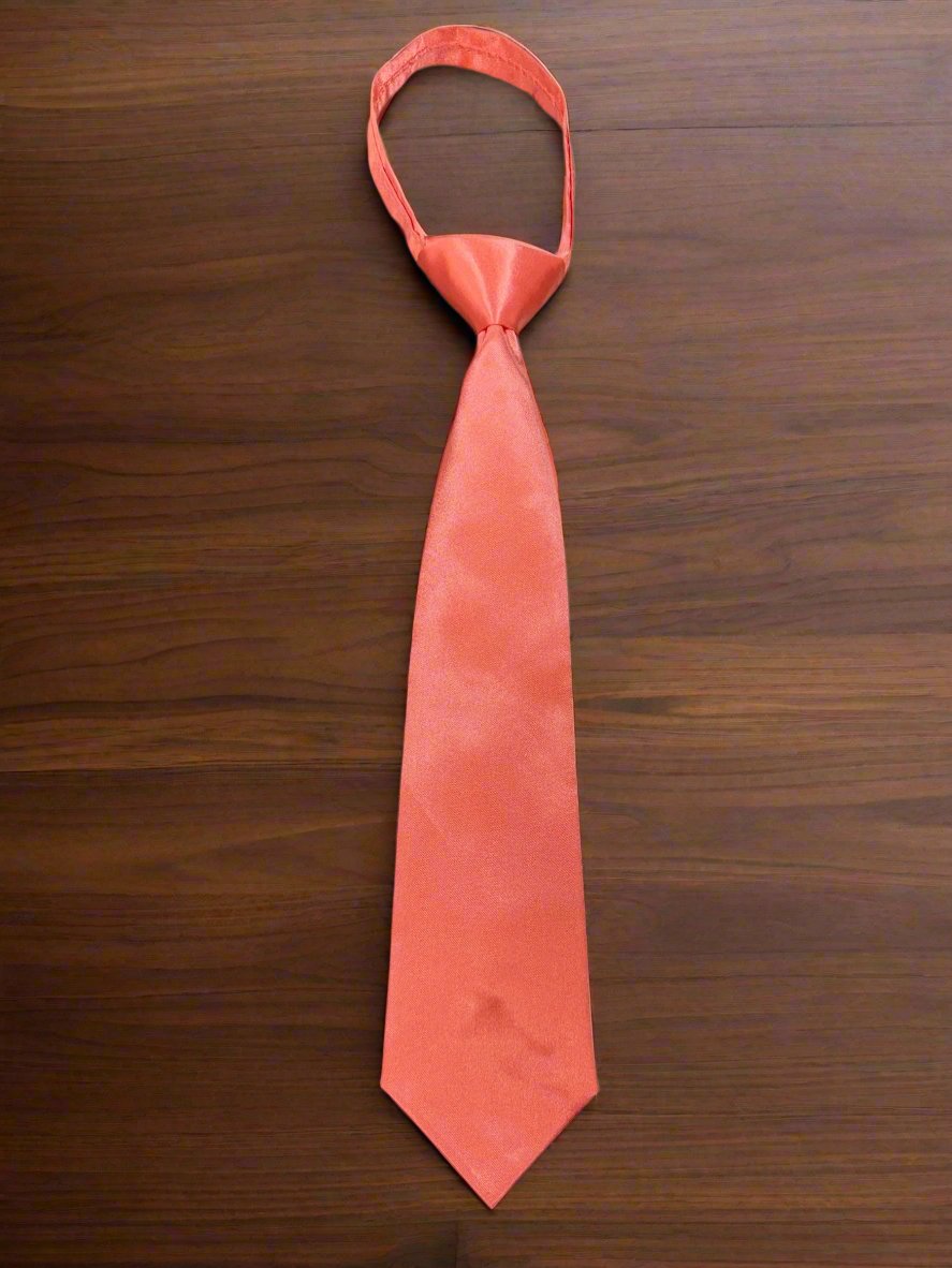 Satin Zipper Tie (Coral)-Boys-Coral-S-Chacho’s Kids