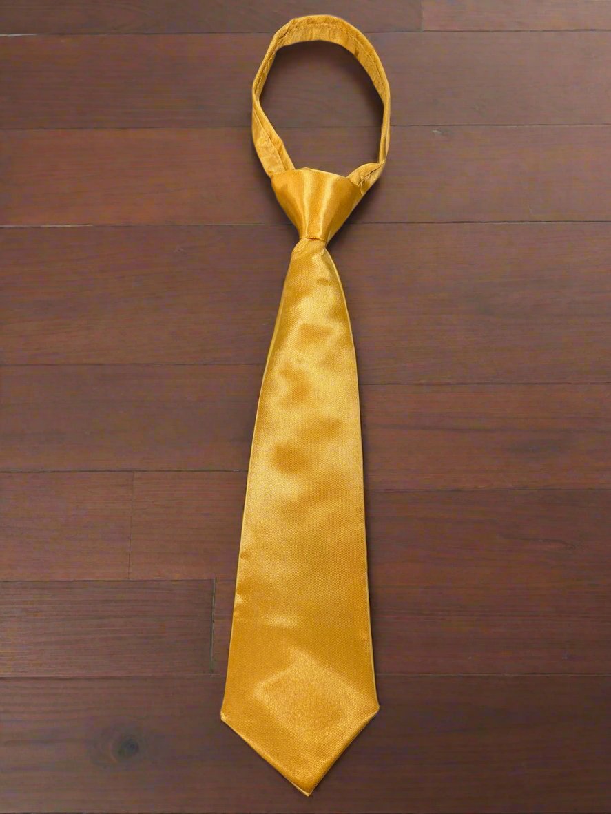 Satin Zipper Tie (Gold)-Boys-Gold-S-Chacho’s Kids