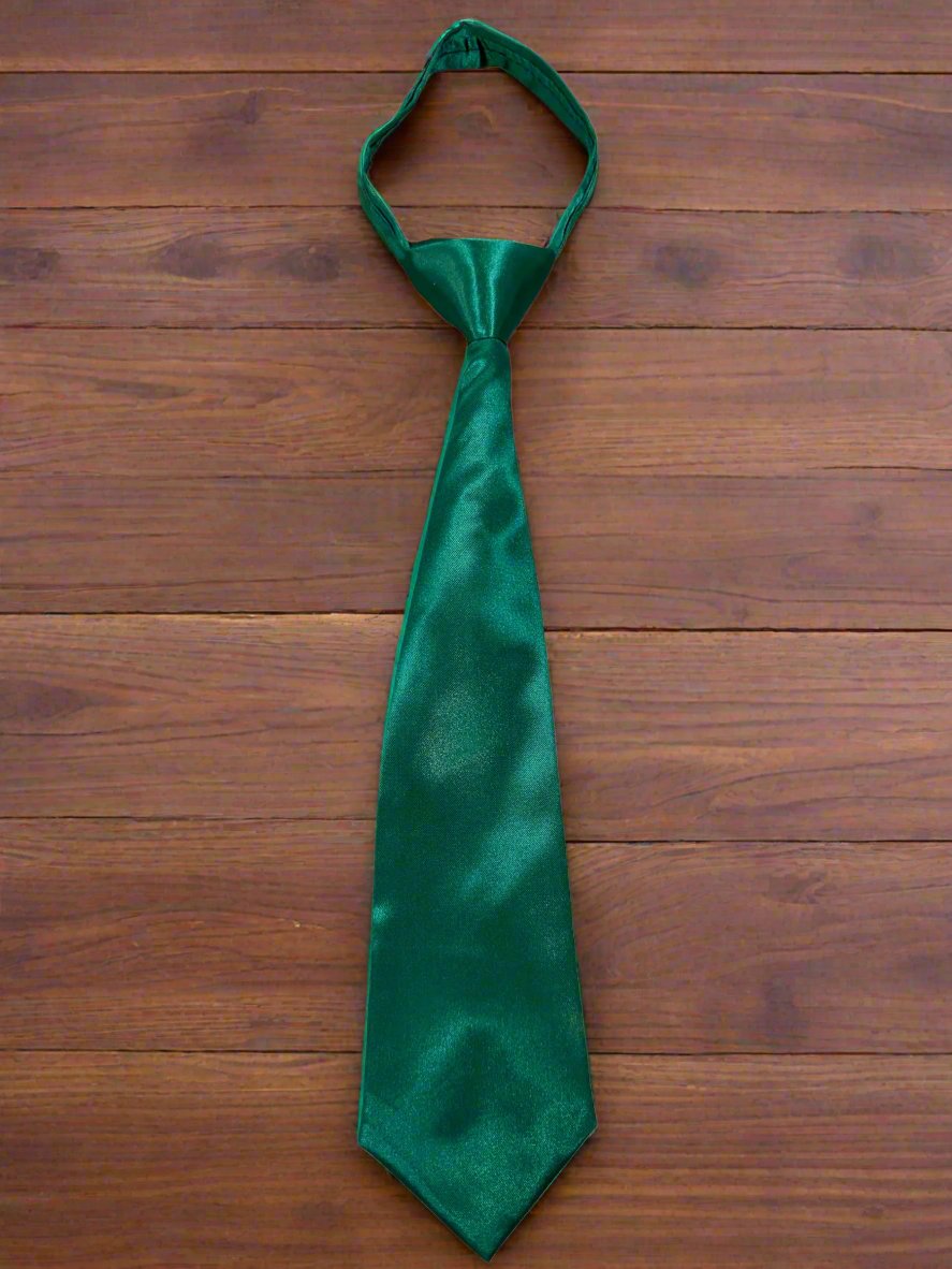 Satin Zipper Tie (Hunter Green)-Boys-Hunter Green-S-Chacho’s Kids