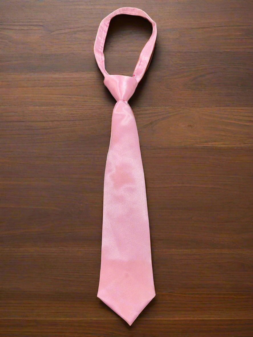 Satin Zipper Tie (Pink)-Boys-Pink-S-Chacho’s Kids