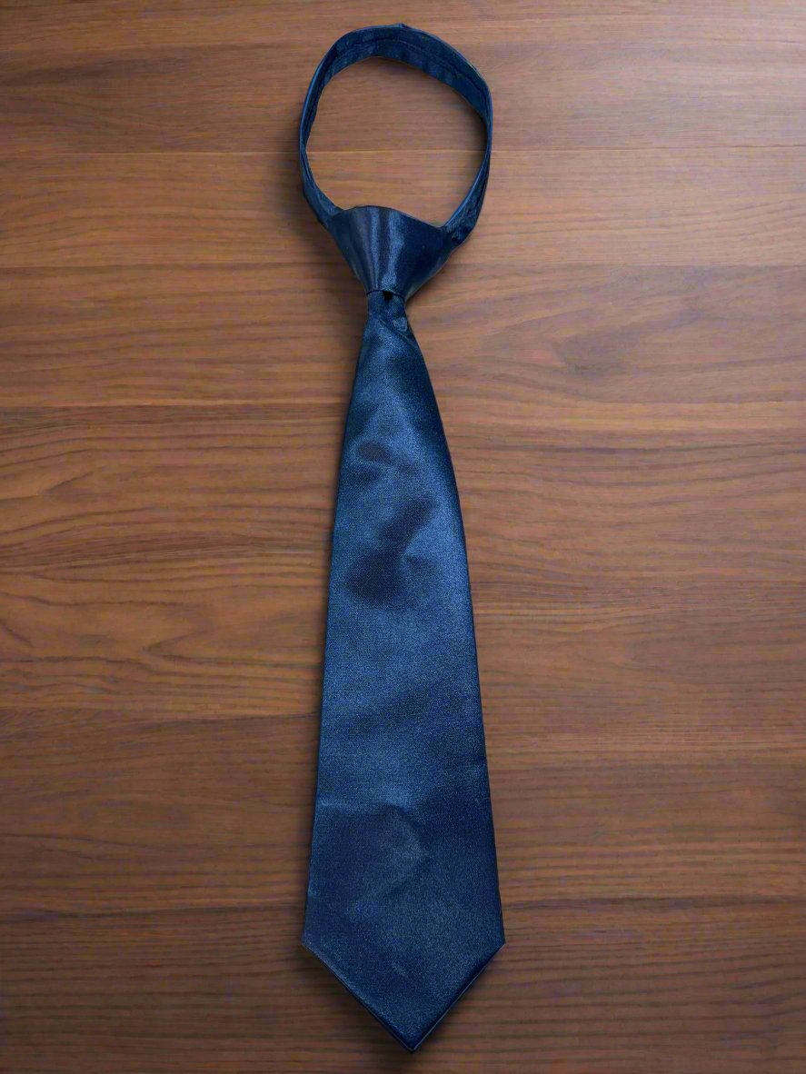 Satin Zipper Tie (Navy Blue)-Boys-Navy Blue-S-Chacho’s Kids