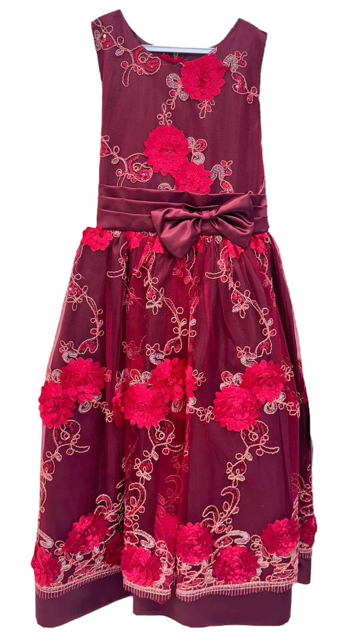 Party / Flower Girl Dress (SS3010D)-Girls-Burgundy-2-Chacho's Kids
