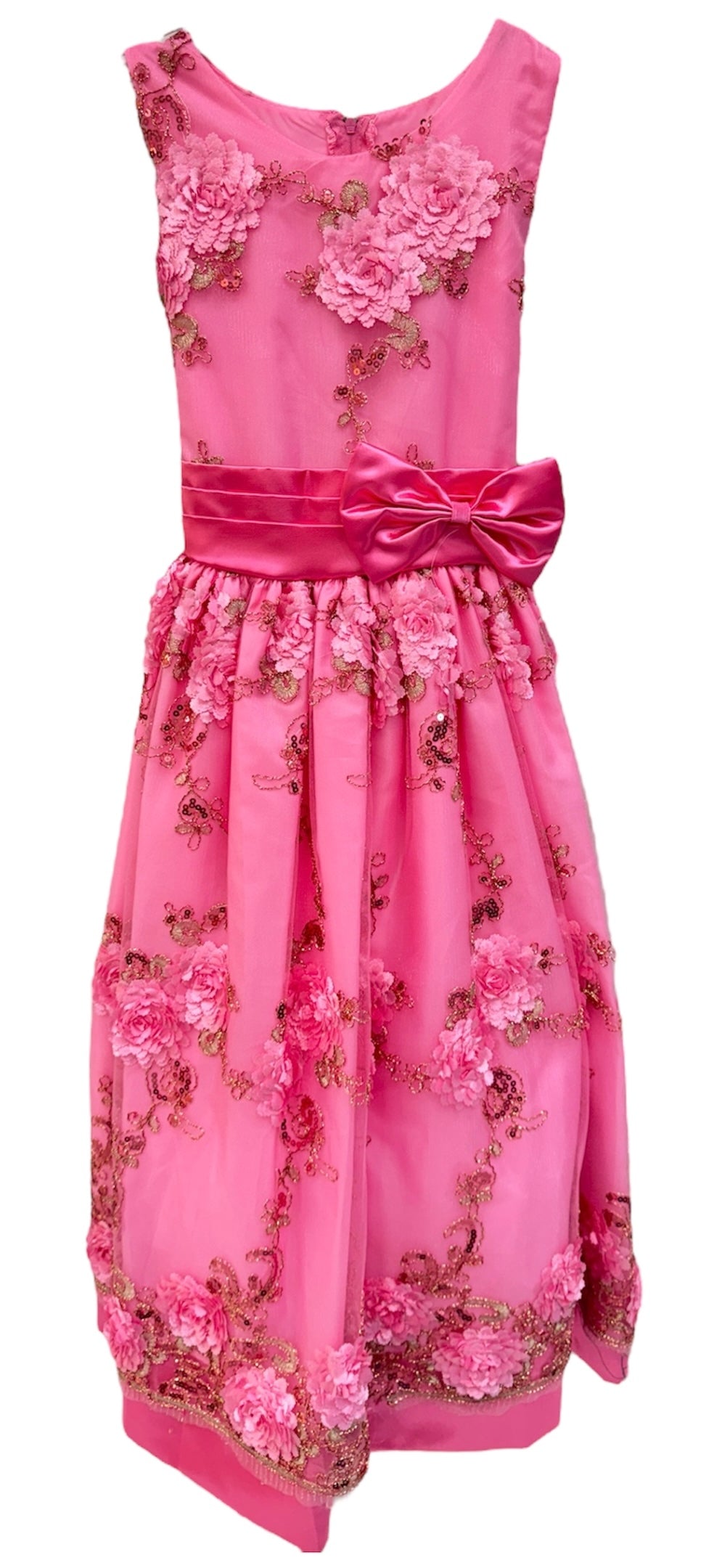 Party / Flower Girl Dress (SS3010D)-Girls-Neon Pink-2-Chacho's Kids