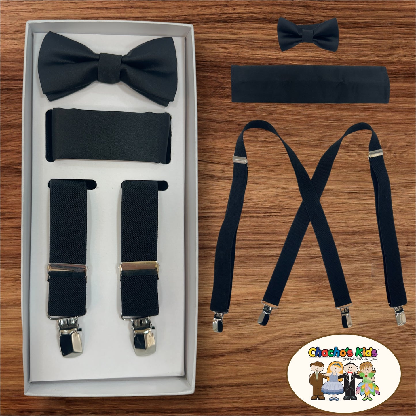 Boys 3 Piece Suspender Set (Black)-Boys-Chacho’s Kids