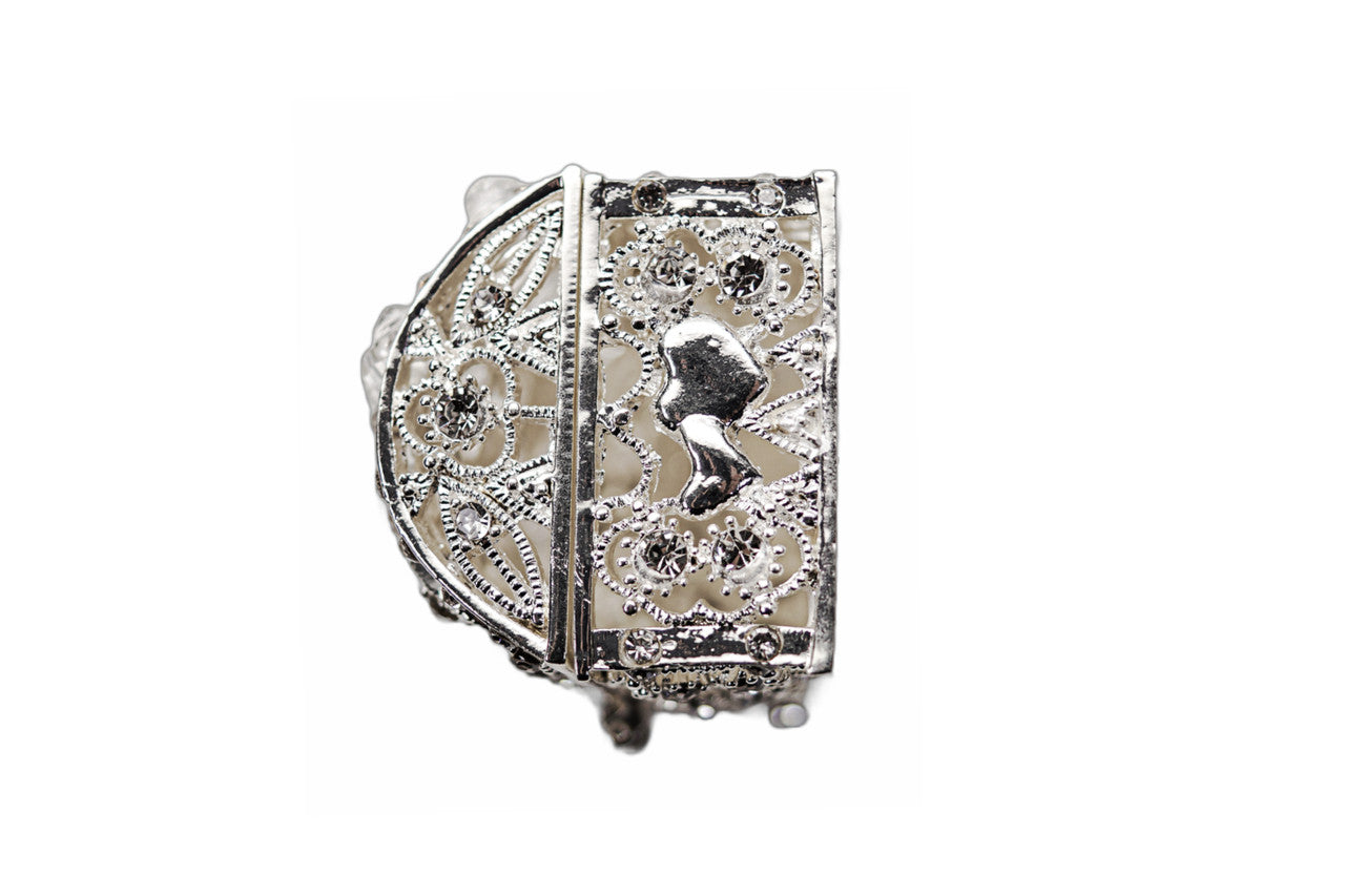 Wedding Arras-2-1/4" Silver Double Heart Crystal Treasure Chest Arras Box & Coin Set-Chacho's Kids
