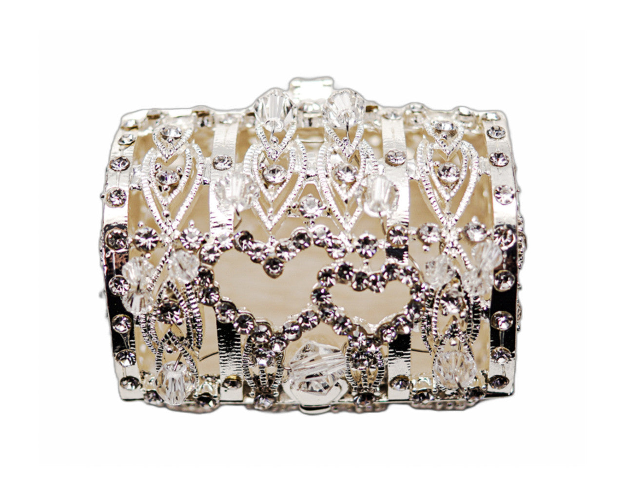 Wedding Arras-2-1/4" Silver Double Heart Crystal Treasure Chest Arras Box & Coin Set-Chacho's Kids
