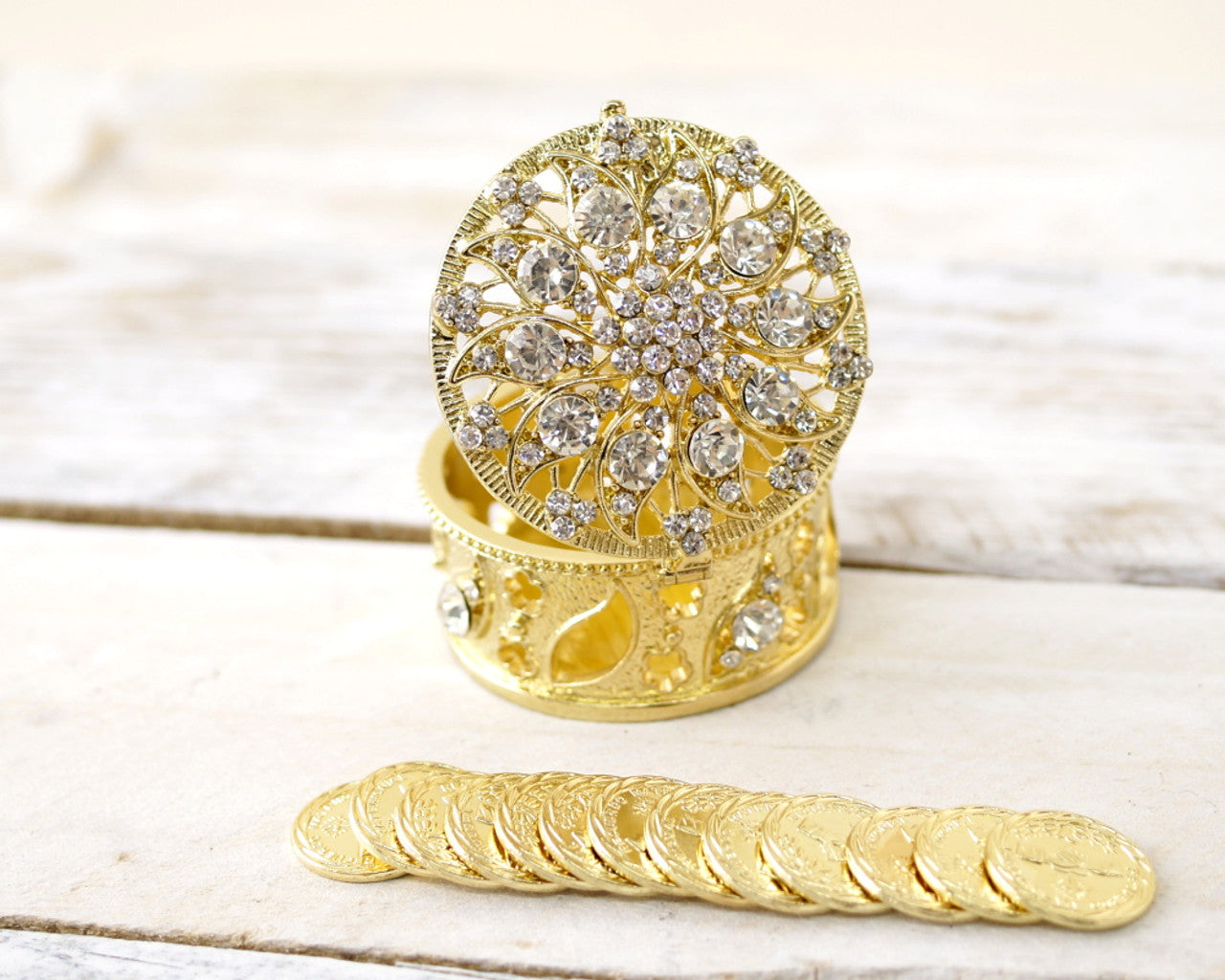 Wedding Arras-2.5" Gold Round Crystal Wedding Arras Box Set-Chacho's Kids