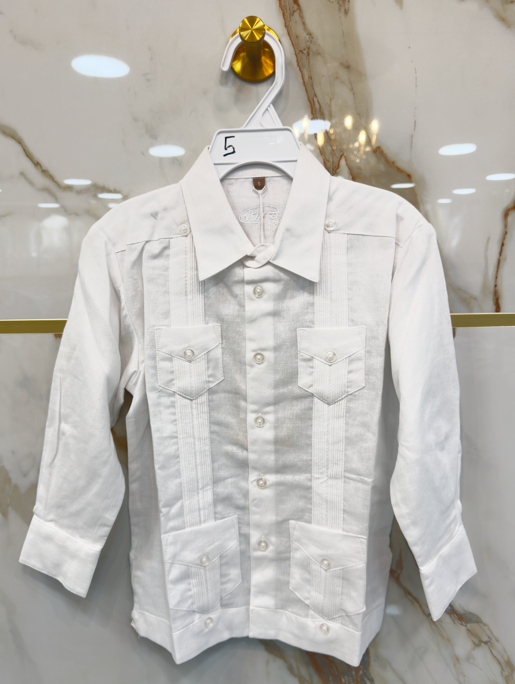 Boys Long-sleeve White Guayabera Linen (BLS304)-Boys-Chacho’s Kids