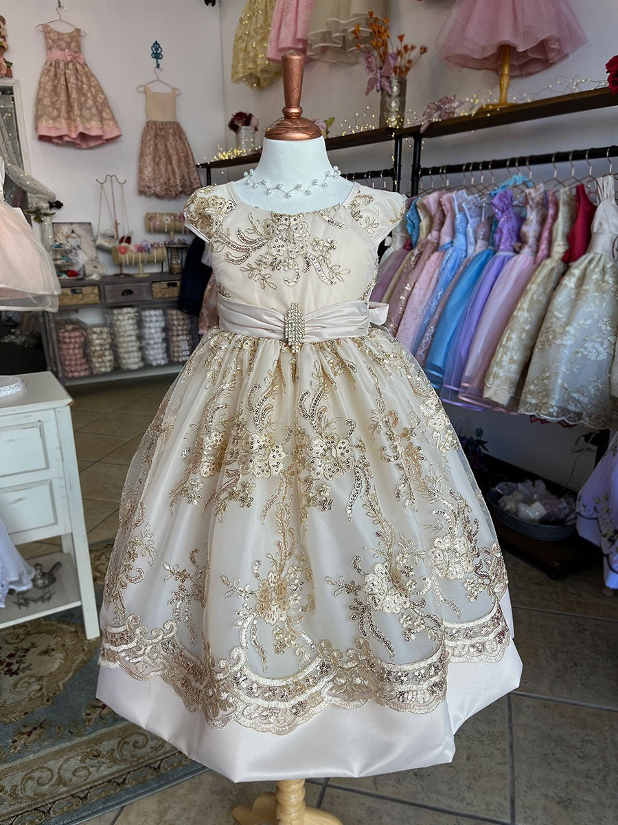 Party / Flower Girl Dress (191)-Girls-Gold-2-Chacho's Kids