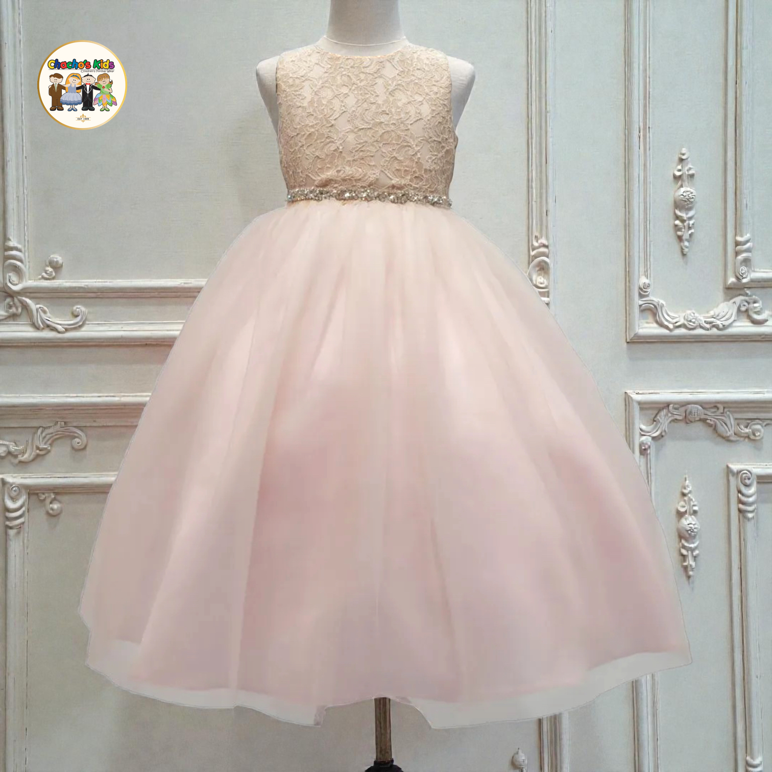 Girls Lace & Tulle Party / Flower Girl Dress (1102) Blush / 4