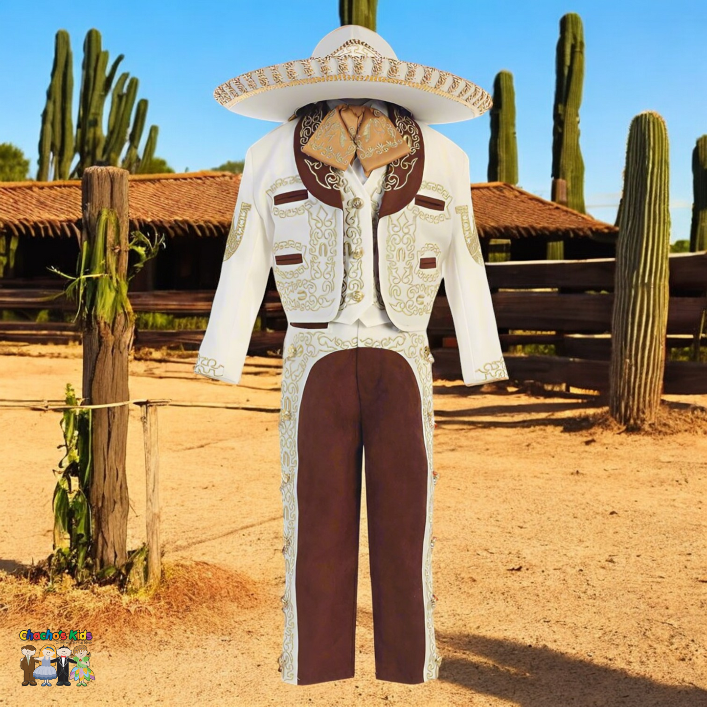 Charro Suit (6-Piece) Ivory/Brown-Boys-1-Chacho's Kids