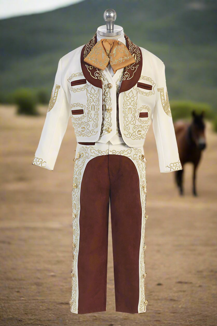 Charro Suit (6-Piece) Ivory/Brown-Boys-Chacho's Kids