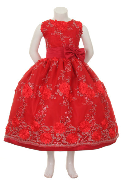 Party / Flower Girl Dress (SS3010D)-Girls-Red-2-Chacho's Kids