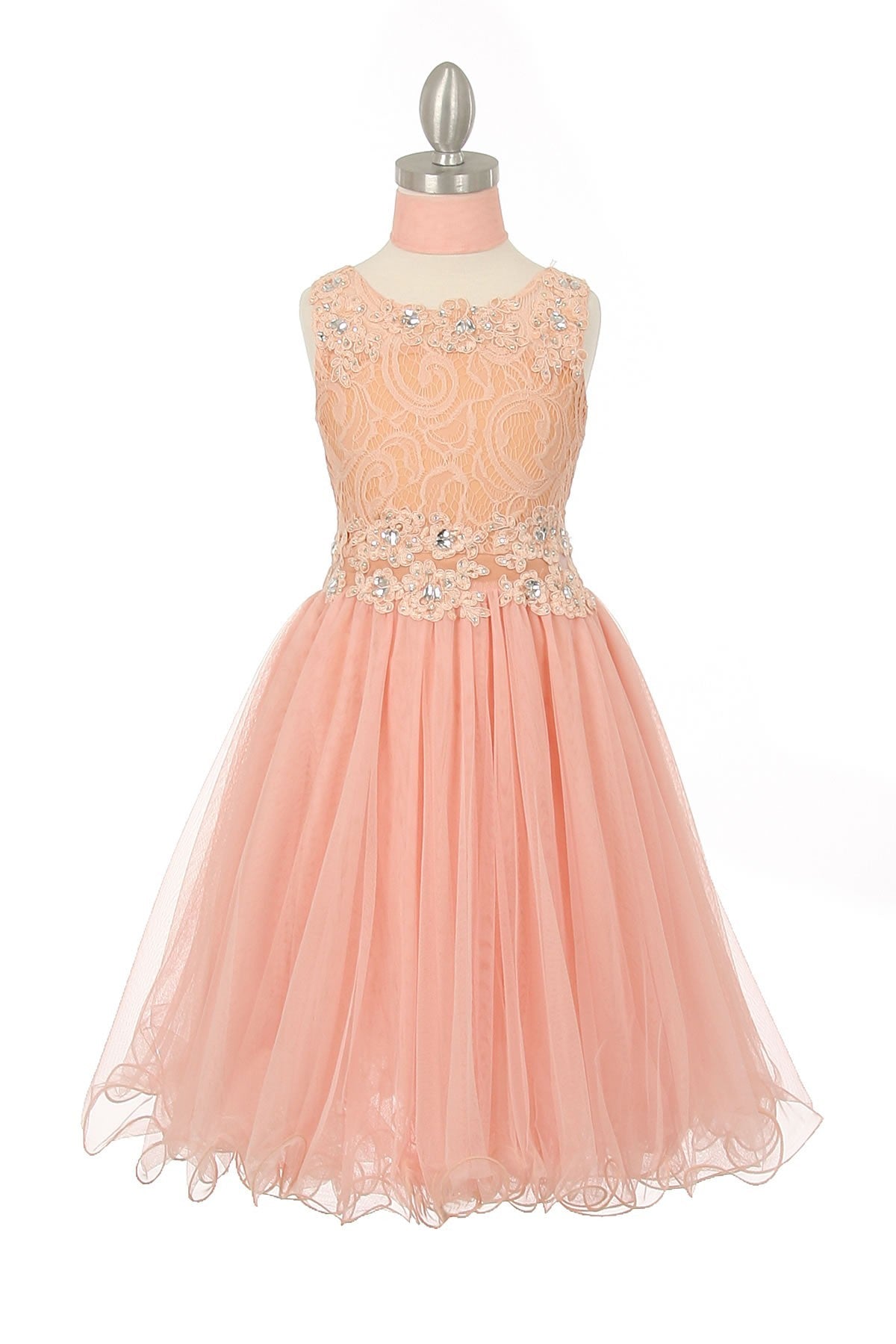 Party / Flower Girl Dress (5010)-Girls-Peach-4-Chacho's Kids