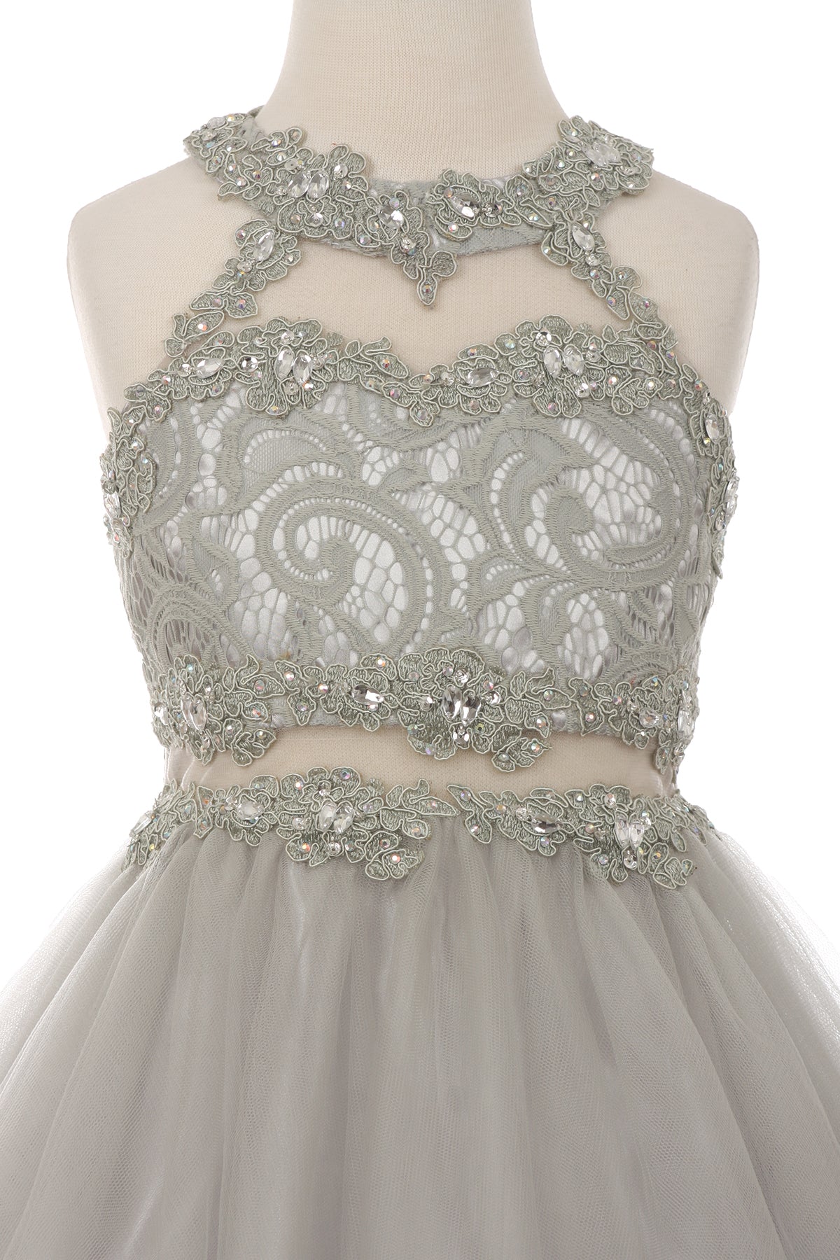 Party / Flower Girl Dress (5040)-Girls-Silver-4-Chacho's Kids