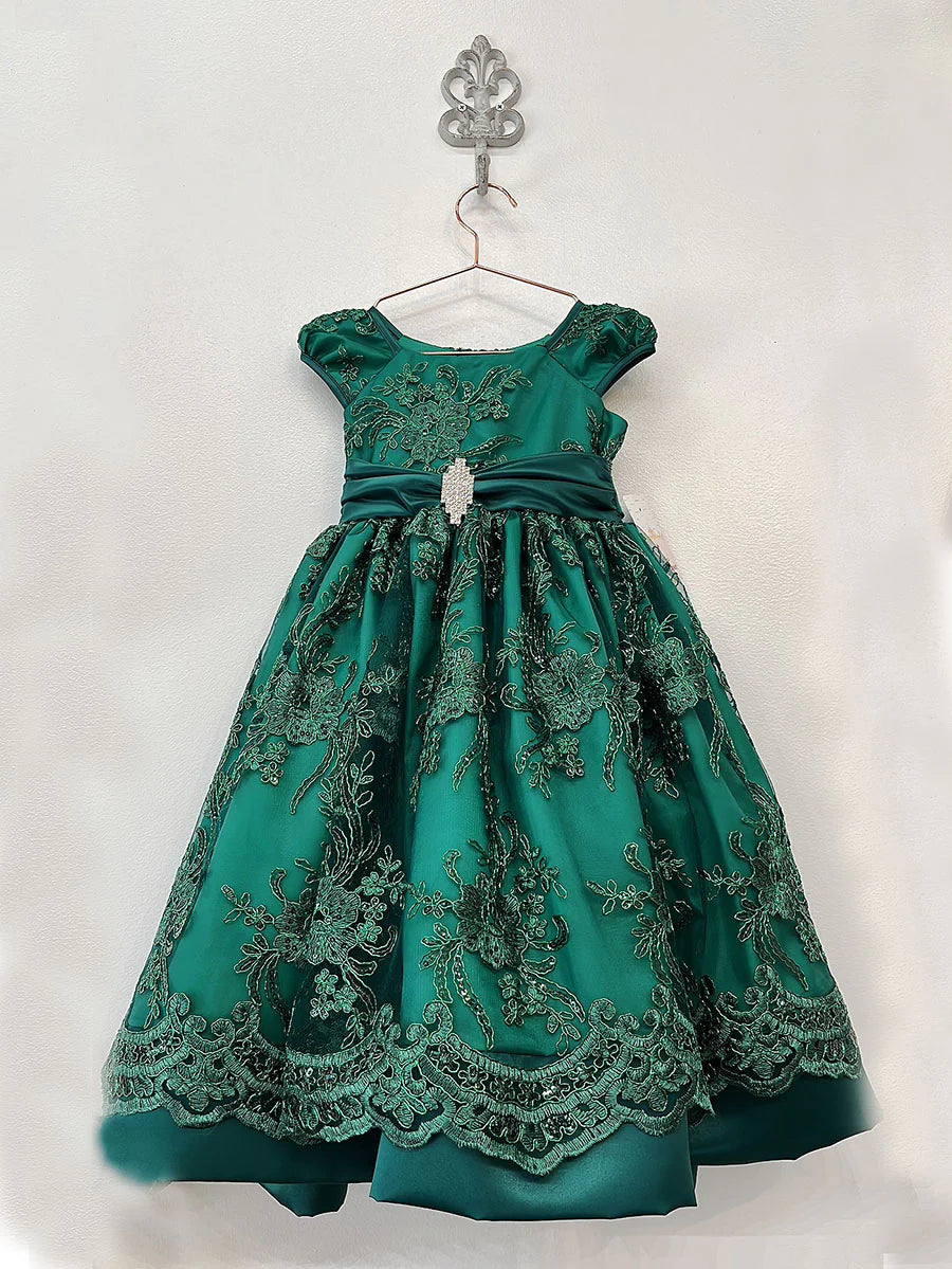 Party / Flower Girl Dress (191)-Girls-Emerald Green-2-Chacho's Kids