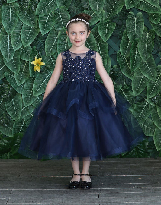 Party / Flower Girl Dress (D-792)-Girls-Navy Blue-2-Chacho's Kids