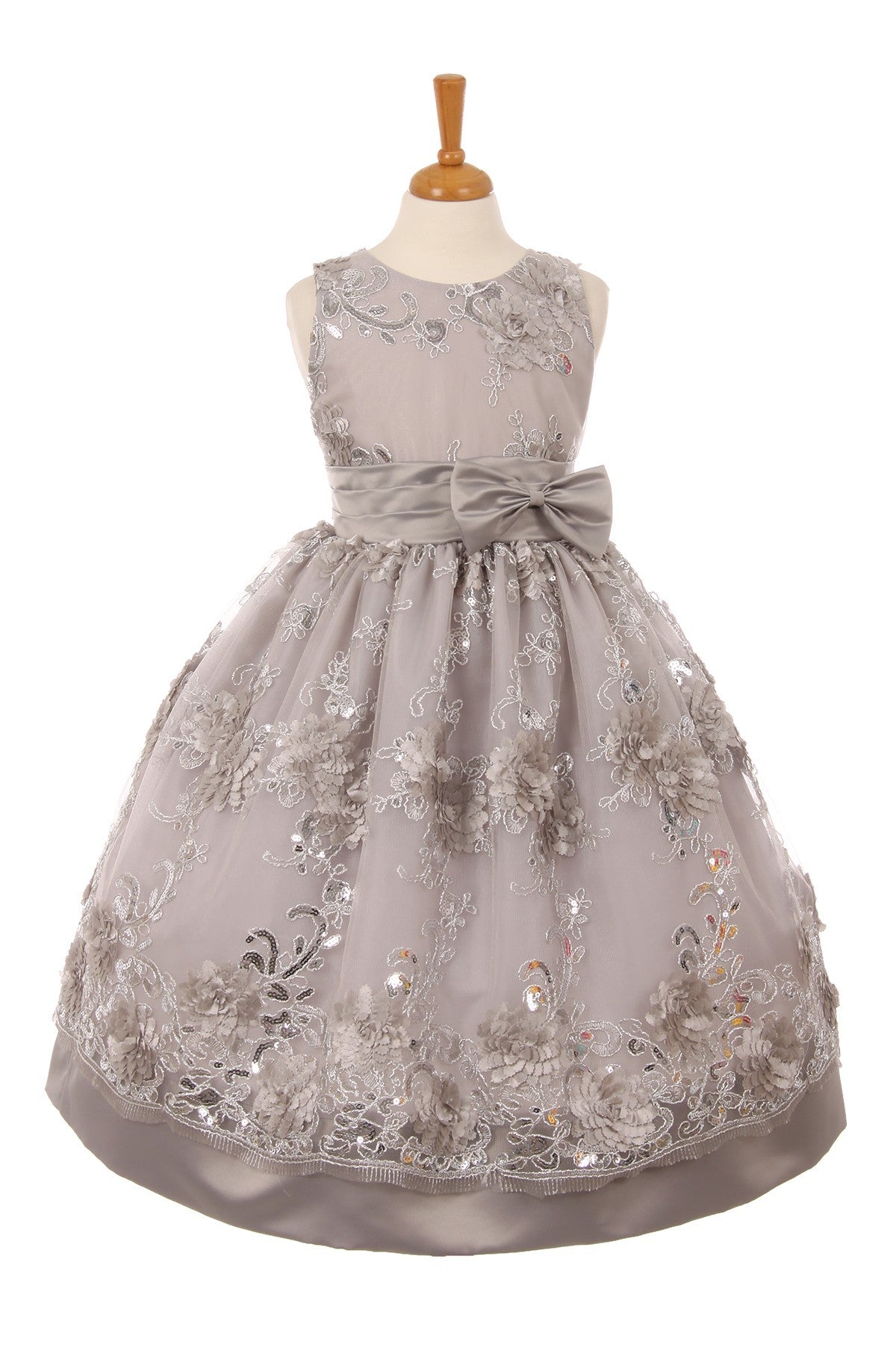 Party / Flower Girl Dress (SS3010D)-Girls-Silver-2-Chacho's Kids